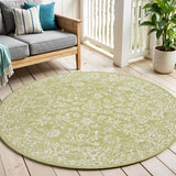 5' Green And Cream Round Medallion Indoor Outdoor Area Rug