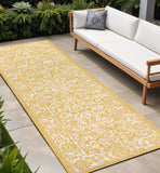 8' Yellow And Cream Medallion Indoor Outdoor Runner Rug