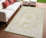 4' X 6' Green And Cream Medallion Indoor Outdoor Area Rug