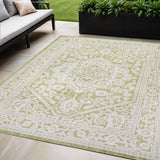 5' X 8' Green And Cream Medallion Indoor Outdoor Area Rug