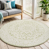 5' Green And Cream Round Medallion Indoor Outdoor Area Rug