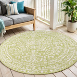 5' Green And Cream Round Medallion Indoor Outdoor Area Rug