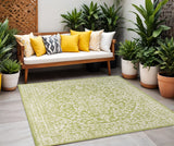 5' Green And Cream Square Medallion Indoor Outdoor Area Rug