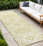 8' Cream And Green Medallion Indoor Outdoor Runner Rug