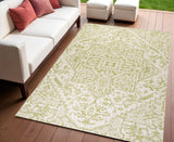 4' X 6' Cream And Green Medallion Indoor Outdoor Area Rug
