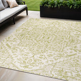 5' X 8' Cream And Green Medallion Indoor Outdoor Area Rug