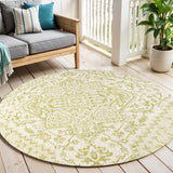 5' Cream And Green Round Medallion Indoor Outdoor Area Rug