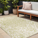 9' X 12' Cream And Green Medallion Indoor Outdoor Area Rug