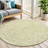 5' Green And Cream Round Medallion Indoor Outdoor Area Rug
