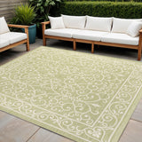 5' Green And Cream Square Medallion Indoor Outdoor Area Rug