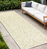 8' Cream And Green Medallion Indoor Outdoor Runner Rug