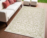 4' X 6' Cream And Green Medallion Indoor Outdoor Area Rug
