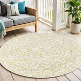 5' Cream And Green Round Medallion Indoor Outdoor Area Rug