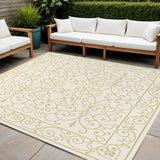 5' Cream And Green Square Medallion Indoor Outdoor Area Rug