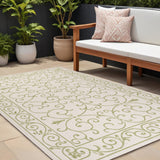9' X 12' Cream And Green Medallion Indoor Outdoor Area Rug