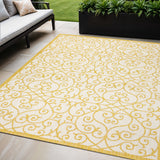 5' X 8' Cream And Yellow Geometric Indoor Outdoor Area Rug