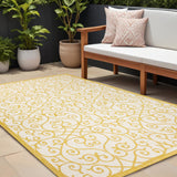 9' X 12' Cream And Yellow Geometric Indoor Outdoor Area Rug