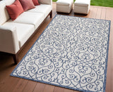 4' X 6' Navy Blue And Beige Geometric Indoor Outdoor Area Rug