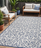 5' X 8' Navy Blue And Beige Geometric Indoor Outdoor Area Rug