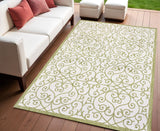 4' X 6' Green And Cream Geometric Indoor Outdoor Area Rug