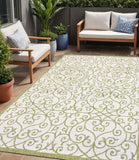 5' X 8' Green And Cream Geometric Indoor Outdoor Area Rug