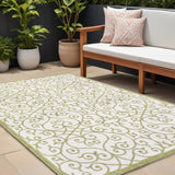 9' X 12' Green And Cream Geometric Indoor Outdoor Area Rug