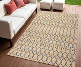 4' X 6' Beige And Navy Blue Trellis Indoor Outdoor Area Rug