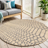 5' Beige And Navy Blue Round Trellis Indoor Outdoor Area Rug