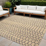 5' Beige And Navy Blue Square Trellis Indoor Outdoor Area Rug