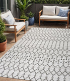 5' X 8' Cream And Black Trellis Indoor Outdoor Area Rug