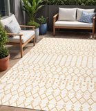 5' X 8' Cream And Yellow Trellis Indoor Outdoor Area Rug