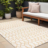 9' X 12' Cream And Yellow Trellis Indoor Outdoor Area Rug