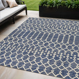 5' X 8' Navy Blue And Beige Trellis Indoor Outdoor Area Rug