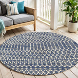 5' Navy Blue And Beige Round Trellis Indoor Outdoor Area Rug