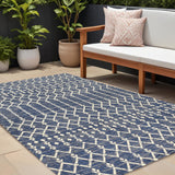 9' X 12' Navy Blue And Beige Trellis Indoor Outdoor Area Rug