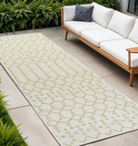 10' Cream And Green Trellis Indoor Outdoor Runner Rug