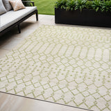 5' X 8' Cream And Green Trellis Indoor Outdoor Area Rug