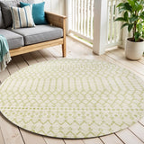 5' Cream And Green Round Trellis Indoor Outdoor Area Rug