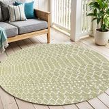 5' Light Green And Cream Round Trellis Indoor Outdoor Area Rug