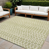 5' Light Green And Cream Square Trellis Indoor Outdoor Area Rug