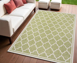 3' X 5' Green And Cream Geometric Indoor Outdoor Area Rug