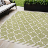 5' X 8' Green And Cream Geometric Indoor Outdoor Area Rug