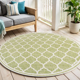 5' Green And Cream Round Geometric Indoor Outdoor Area Rug