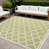 5' Green And Cream Square Geometric Indoor Outdoor Area Rug