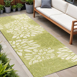 8' Green And Cream Floral Indoor Outdoor Runner Rug