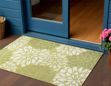 3' X 5' Green And Cream Floral Indoor Outdoor Area Rug