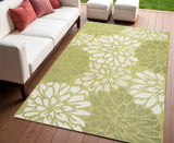 4' X 6' Green And Cream Floral Indoor Outdoor Area Rug