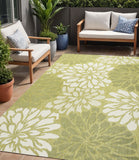 5' X 8' Green And Cream Floral Indoor Outdoor Area Rug