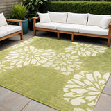 5' Green And Cream Square Floral Indoor Outdoor Area Rug