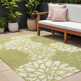 8' X 10' Green And Cream Floral Indoor Outdoor Area Rug